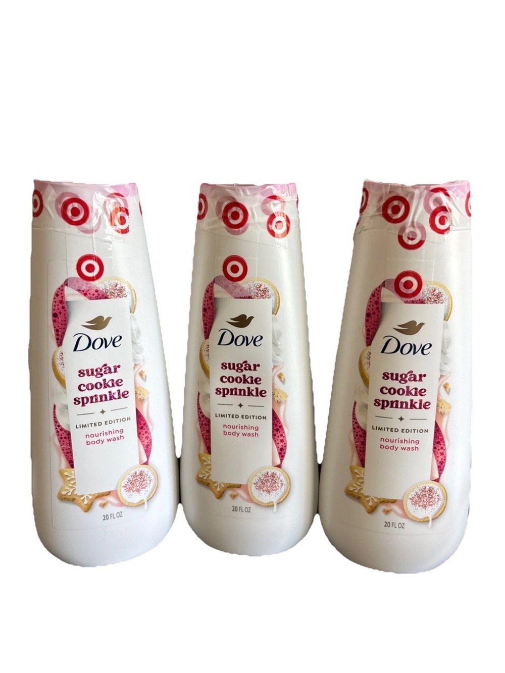 DOVE (3) Limited Edition Sugar Cookie Sprinkle Body Wash Soap 20 fl oz NEW